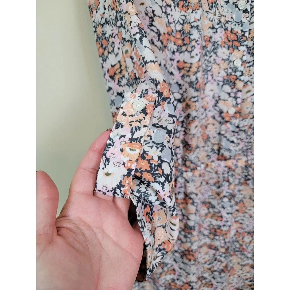 Ann Taylor Loft Women's Dress Collared 3/4 Roll-Tab Sleeves Size Large Floral - Picture 3 of 8